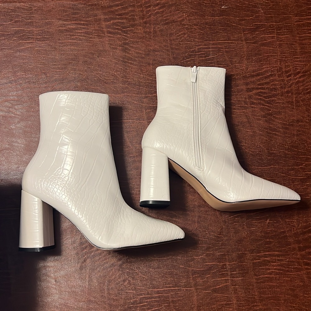 White Heeled Faux Leather Croc Boots